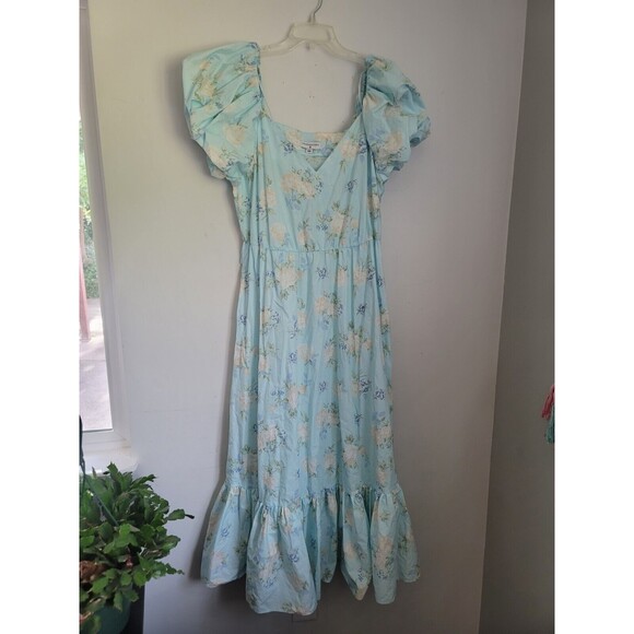 LoveShackFancy Target Estelle Dress in Blue Floral Print Size 14 MISSING BELT - Picture 2 of 6